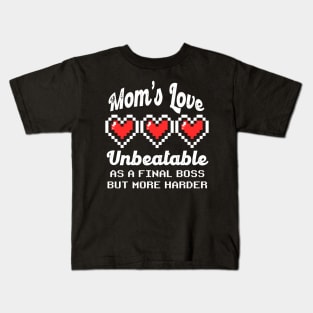 Mothers Day 2024 Mom's Love Unbeatable Retro Pixel Hearts Kids T-Shirt